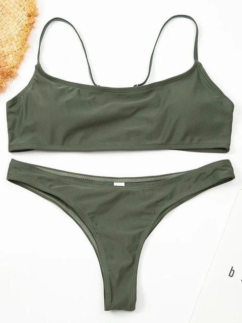 pennlegalprocess Bikinis Set, Swimwear, Swimsuit, Bikini Sexy Sports Bra Push Up Bikini Set Army Green / S