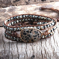 pennlegalprocess Bracelets Boho Beaded Stone Wrap Bracelet Dalmatian Brown / One Size