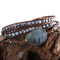 pennlegalprocess Bracelets Boho Beaded Stone Wrap Bracelet Gray / One Size