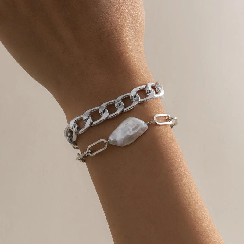 pennlegalprocess Bracelets Boho White Stone Chain Bracelet Set Silver / One Size