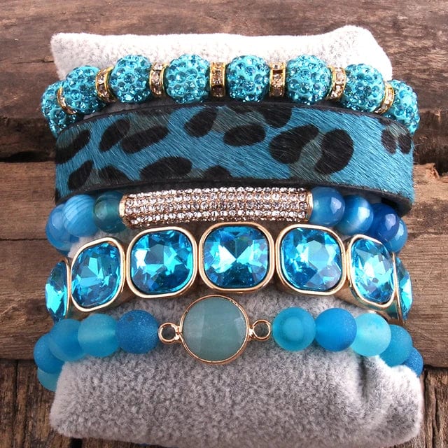 pennlegalprocess Bracelets Leopard Print Multilayer Bracelet Set Blue / One Size