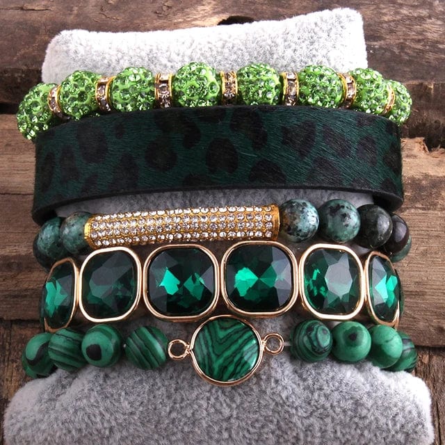 pennlegalprocess Bracelets Leopard Print Multilayer Bracelet Set Green / One Size