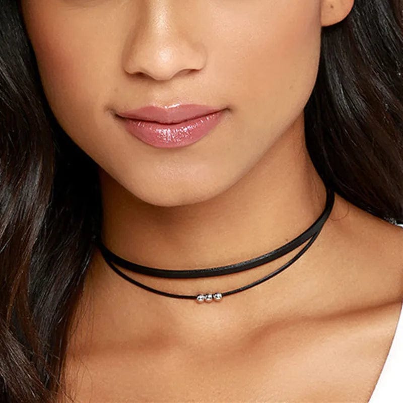 pennlegalprocess Choker Necklaces Black Leather Choker Necklace Silver / One Size