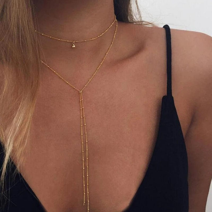 pennlegalprocess Choker Necklaces Simple Beads Long Tassel Choker Necklace Gold / One Size