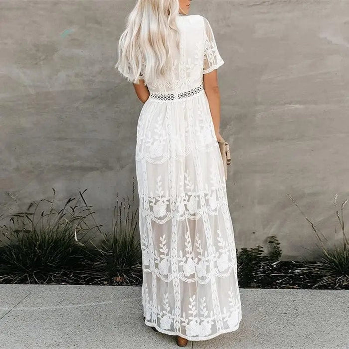 pennlegalprocess Dress, Maxi Dress White Lace Short Sleeve Boho Maxi Dress