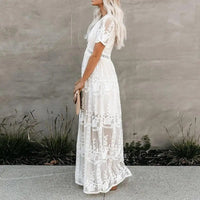 pennlegalprocess Dress, Maxi Dress White Lace Short Sleeve Boho Maxi Dress