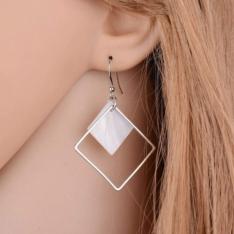 pennlegalprocess Earrings, Drop Earrings, Silver Earrings Boho Square Drop Earrings Silver / One Size