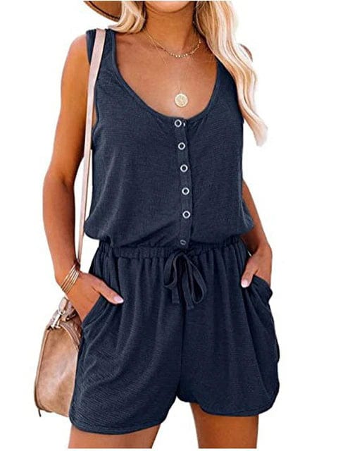 pennlegalprocess Jumpsuits, Romper, Playsuit Navy Blue / S Sleeveless Button Up Romper