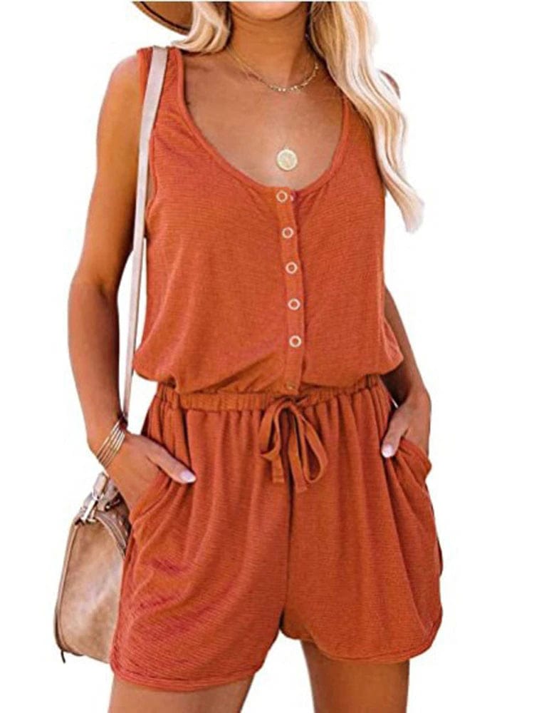 pennlegalprocess Jumpsuits, Romper, Playsuit Orange / S Sleeveless Button Up Romper