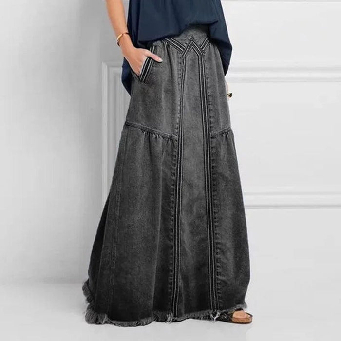 pennlegalprocess Skirt, Maxi Skirt Bohemian Style Denim Maxi Skirt Black / S