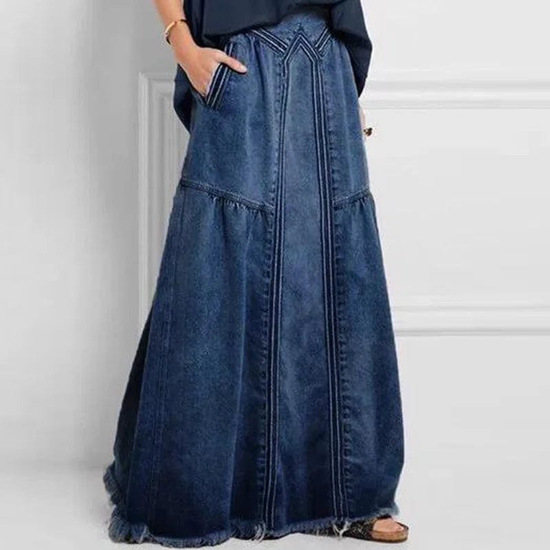 pennlegalprocess Skirt, Maxi Skirt Bohemian Style Denim Maxi Skirt Dark Blue / S