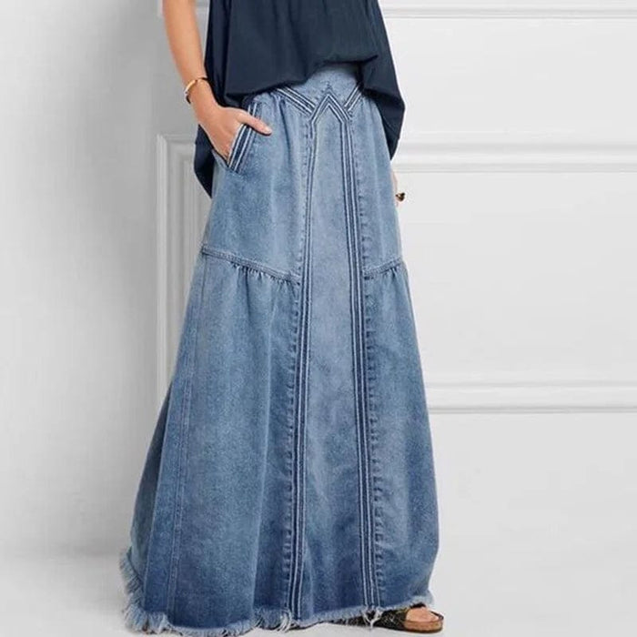 pennlegalprocess Skirt, Maxi Skirt Bohemian Style Denim Maxi Skirt Light Blue / S