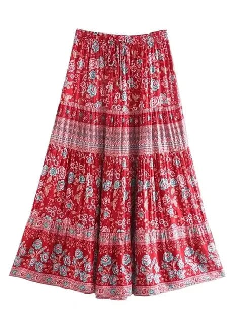 pennlegalprocess Skirts, Maxi Skirts Red / S Boho Inspired Floral Skirt