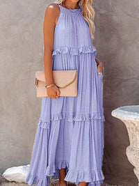 pennlegalprocess Boho Dress, Beach Dress, Summer Dress, Maxi Dress, Chic Dress, Long Dress, Below knee dress, Sun Dress Boho Ruffle Pullover Summer Maxi Dress Purple / S